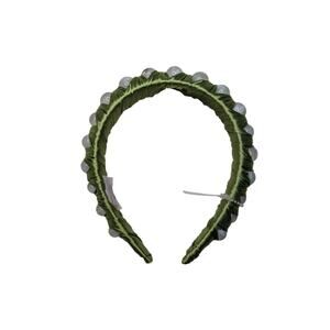 Anthropologie Women Accessories, Green Satin Ribbon Wrapped in Marbles Headband
